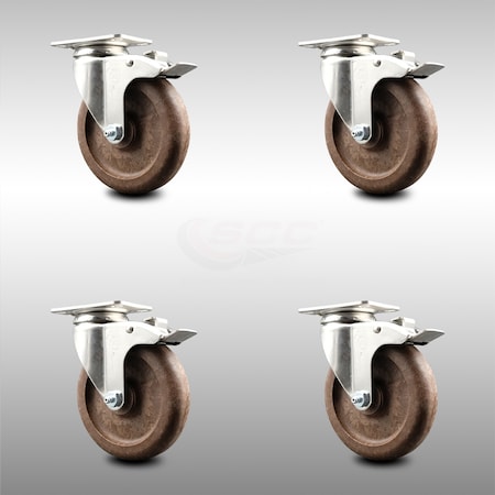 Service Caster 5 Inch 316SS High Temp Glass Filled Nylon Top Plate Caster Set Total Lock Brake SCC-SS316TTL20S514-GFNSHT-4